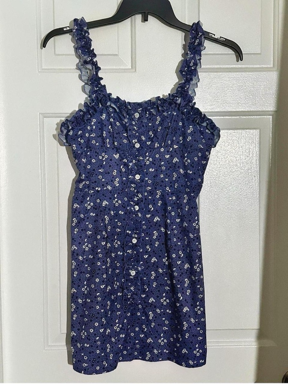 Purple Floral Ruffle Strap Button-Front Sundress - Picture 3 of 6